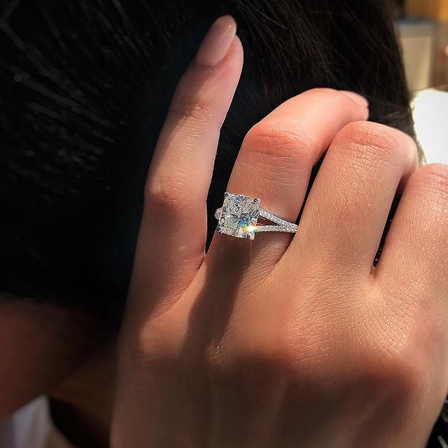 1.20 CT Cushion Cut Pave & Split Shank Moissanite Engagement Ring