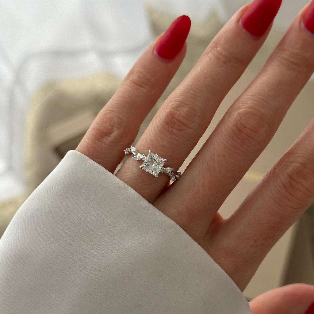 1.20 CT Princess Cut Moissanite Cluster Style Engagement Ring