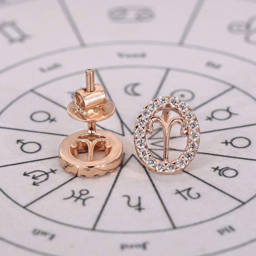 Aries Earrings with Round Cut Halo Stud Style