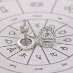 Libra Earrings with Round Diamond Halo Zodiac Style