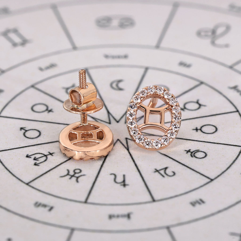 Gemini Earrings in Round Cut Halo Zodiac Style