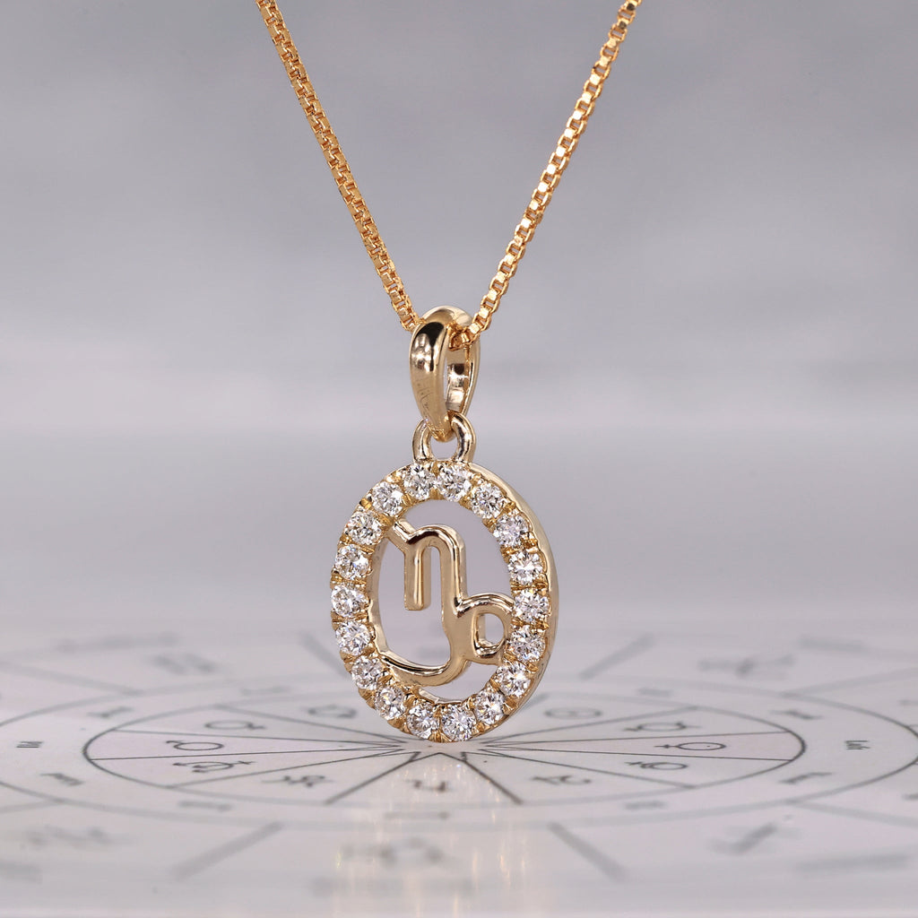 Yellow Gold Capricorn Pendant In Halo Style