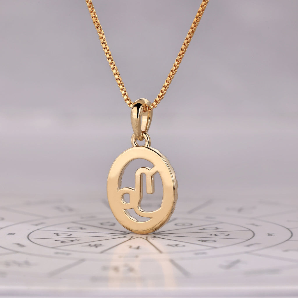 Yellow Gold Capricorn Pendant In Halo Style