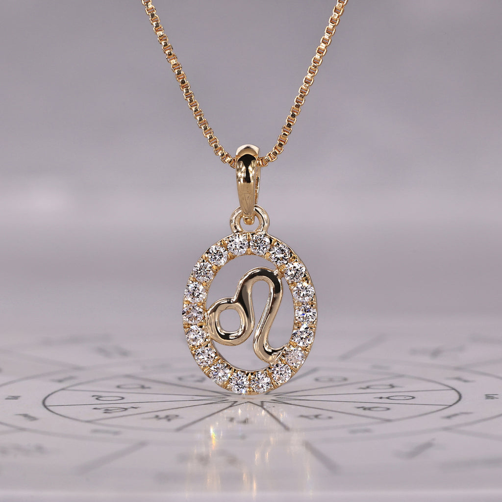 Yellow Gold Leo Pendant In Halo Setting