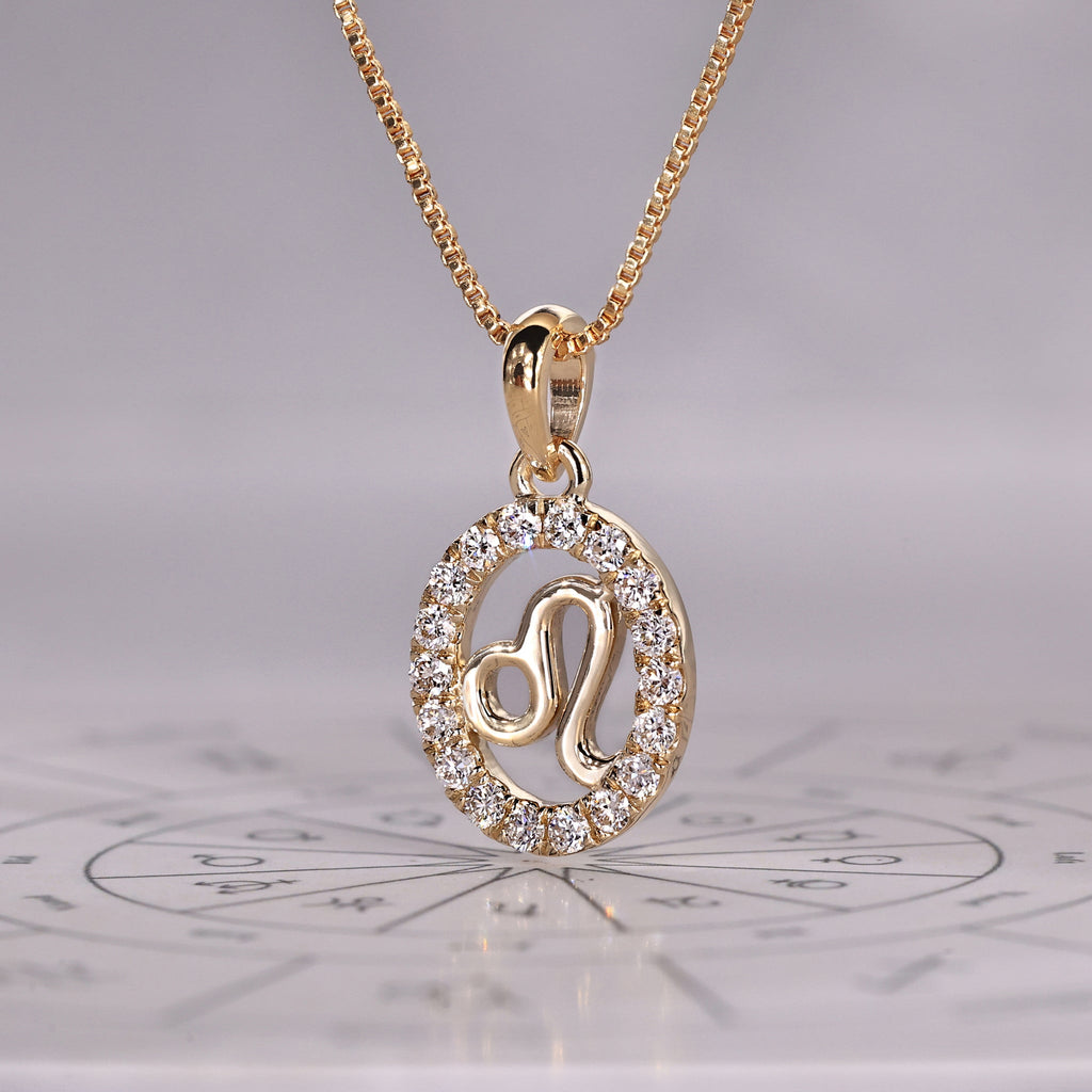 Yellow Gold Leo Pendant In Halo Setting
