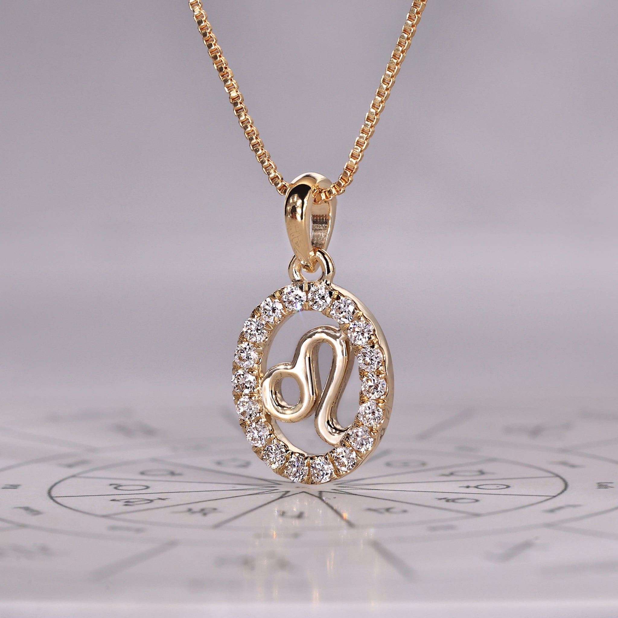 Yellow Gold Leo Pendant In Halo Setting