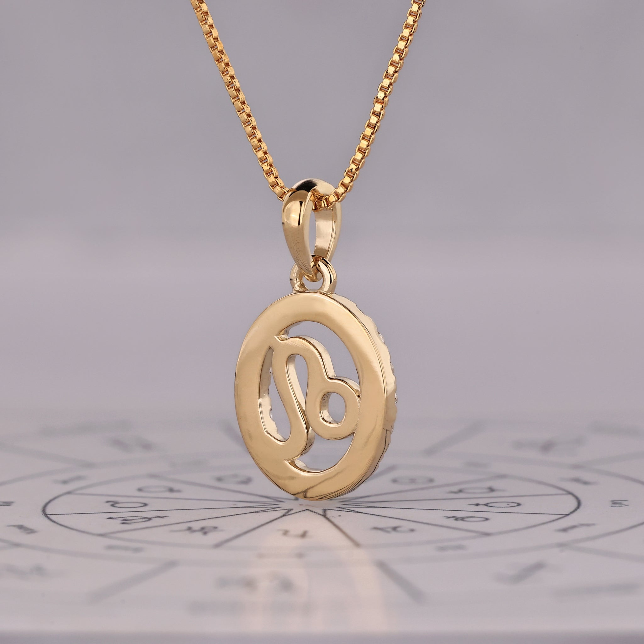Yellow Gold Leo Pendant In Halo Setting