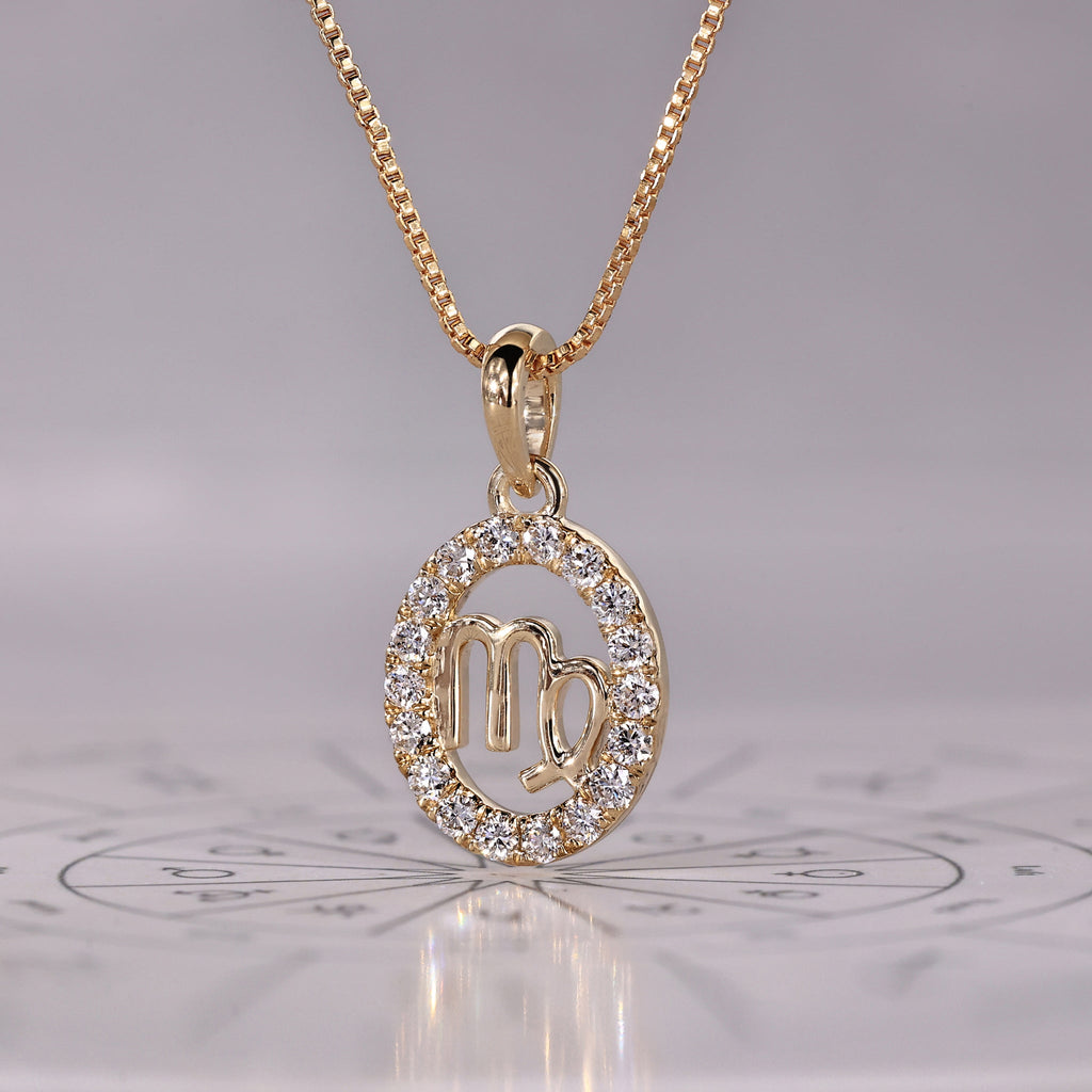 Halo Style Yellow Gold Virgo Pendant