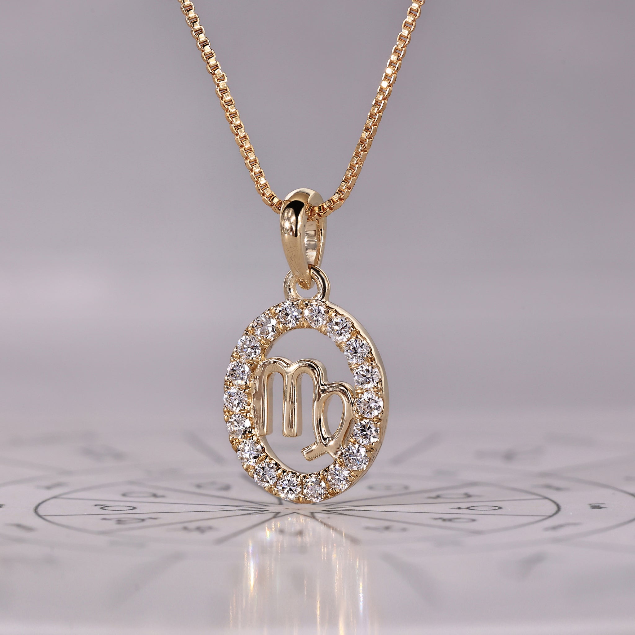 Halo Style Yellow Gold Virgo Pendant