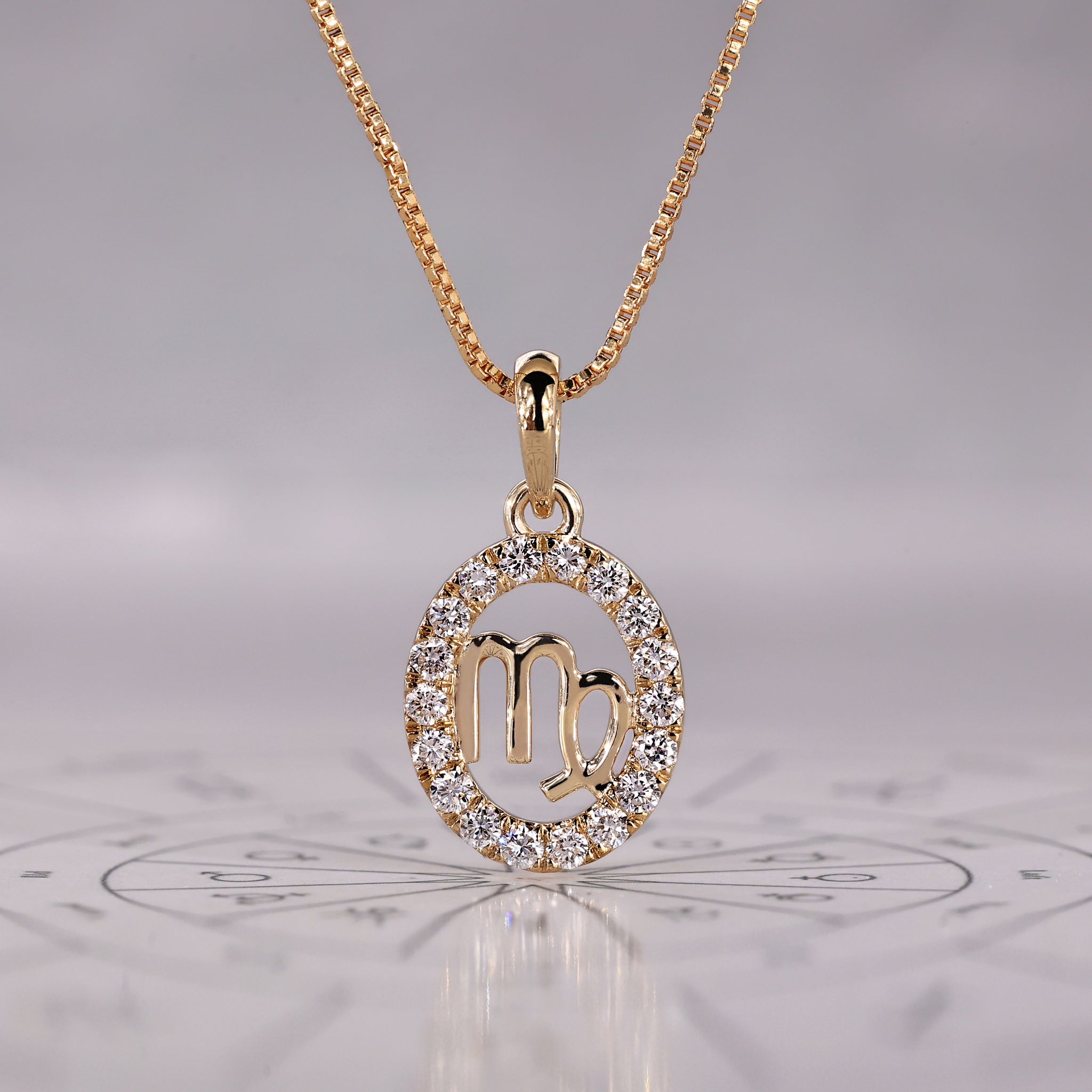 Halo Style Yellow Gold Virgo Pendant Image secondaire du produit