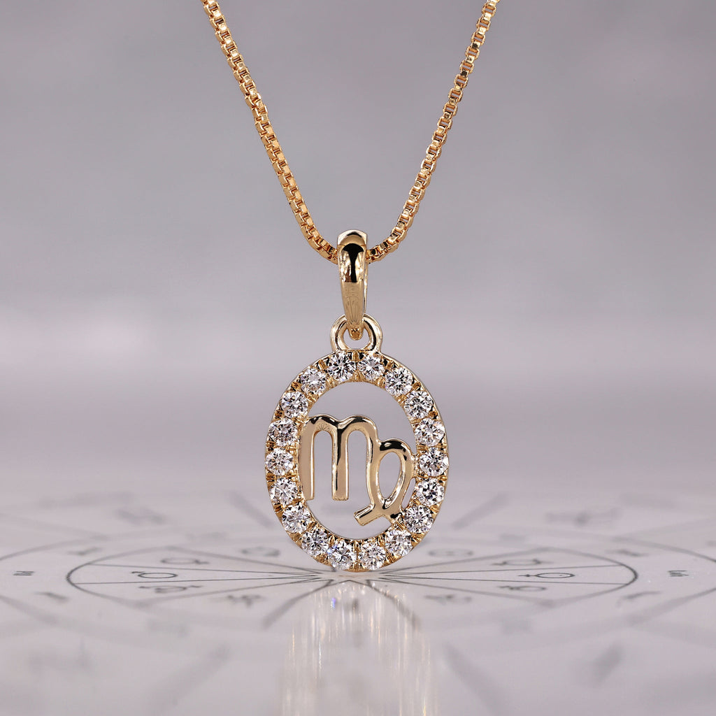 Halo Style Yellow Gold Virgo Pendant