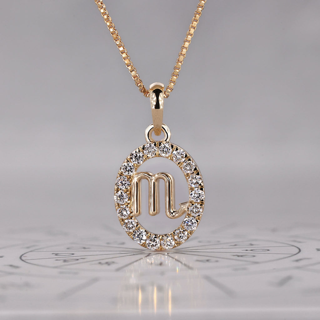 Yellow Gold Scorpio Pendant In Halo Design