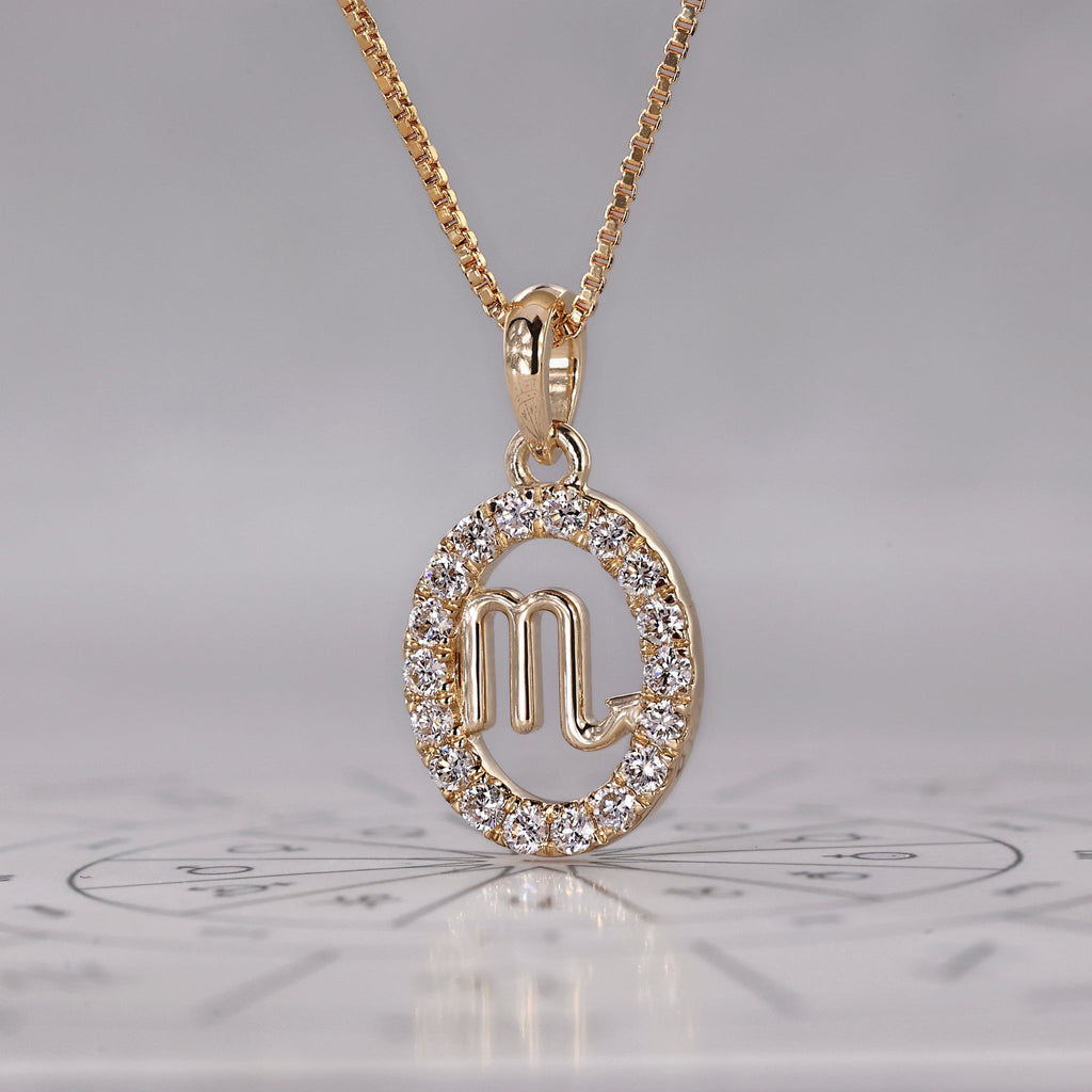 Yellow Gold Scorpio Pendant In Halo Design
