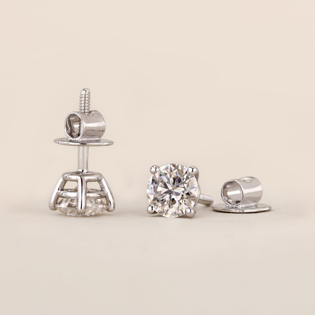 1 TCW Round Moissanite Stud Earrings in Silver