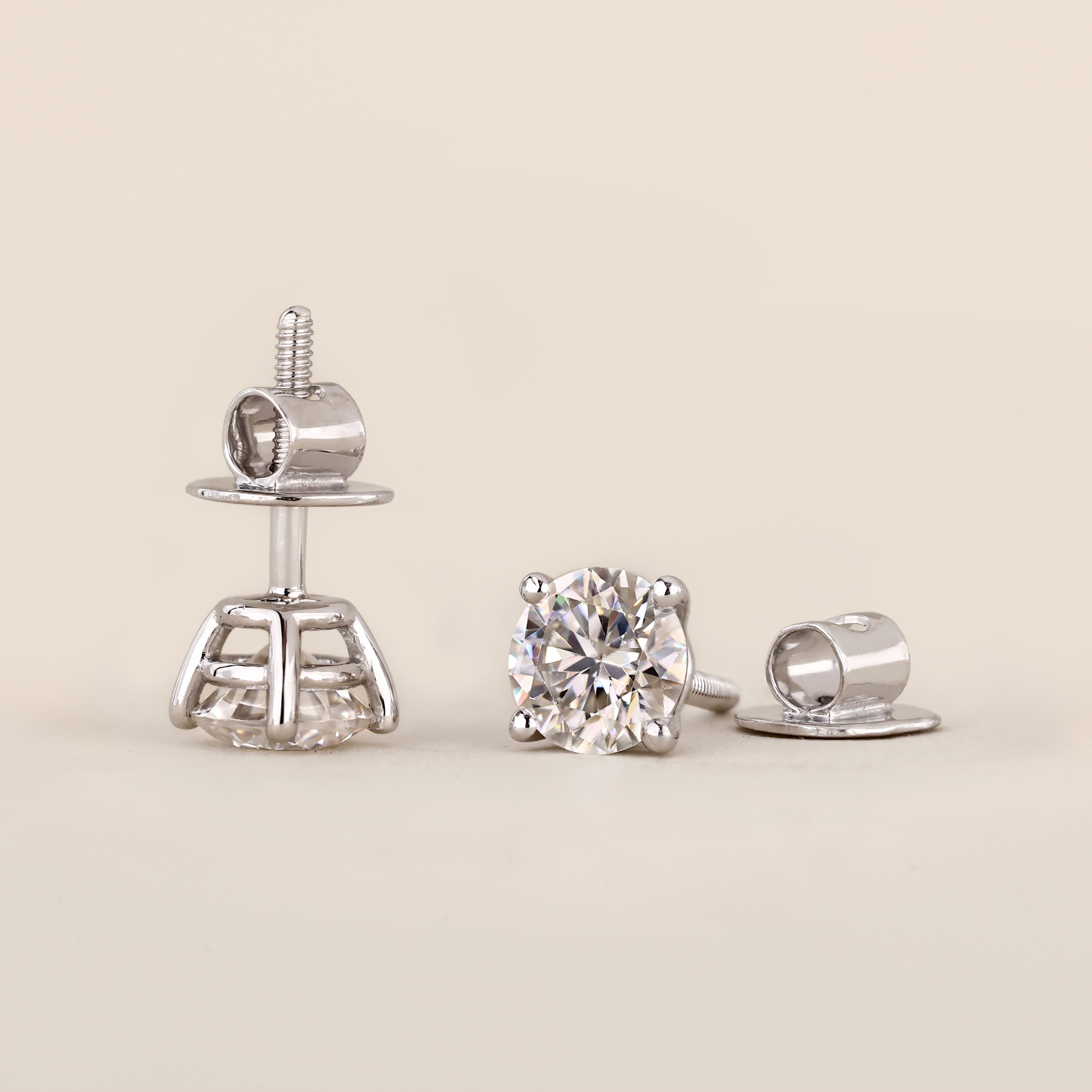 1 TCW Round Moissanite Stud Earrings in Silver