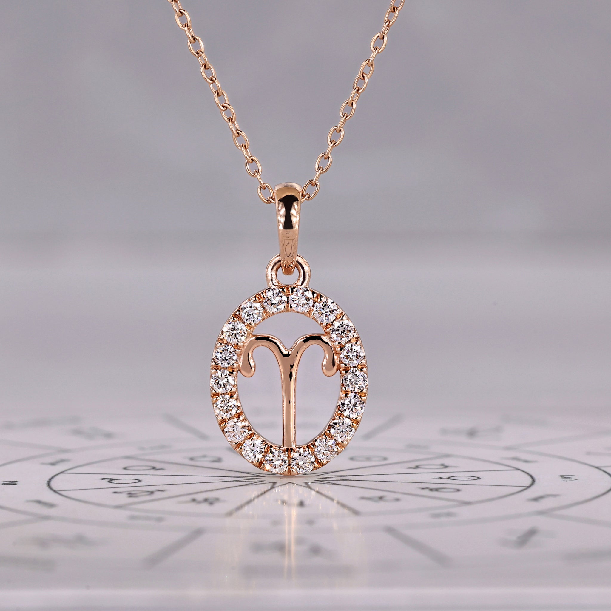 Rose Gold Aries Pendant In Halo Design