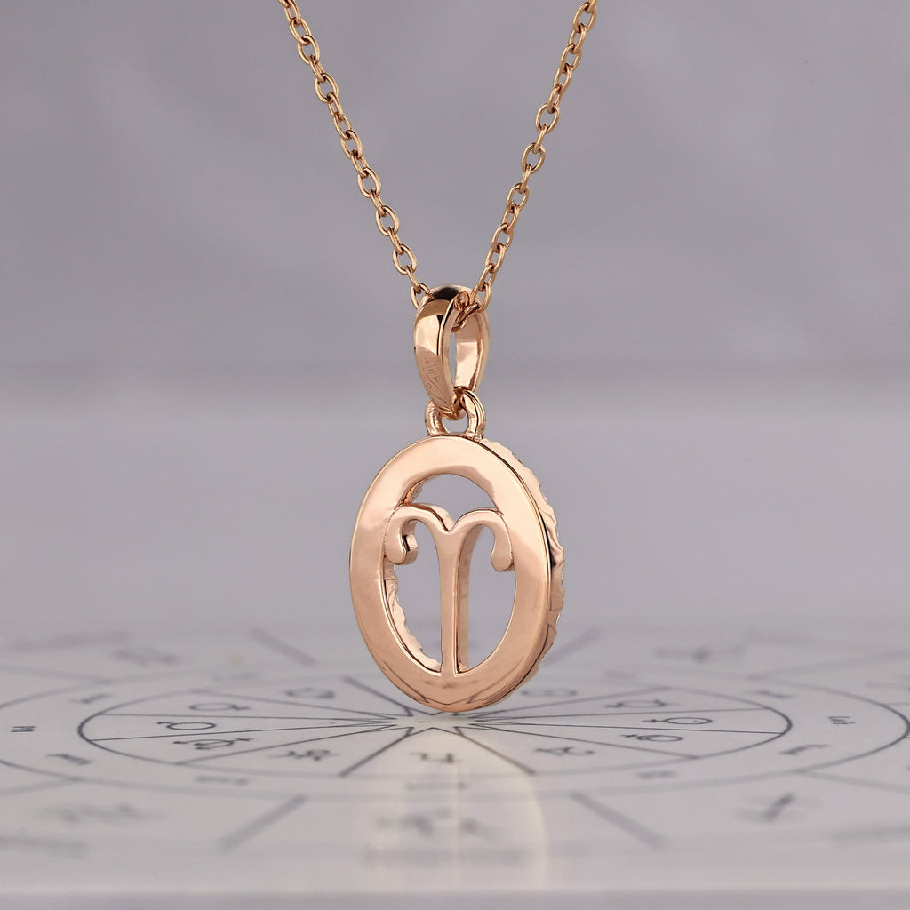 Rose Gold Aries Pendant In Halo Design