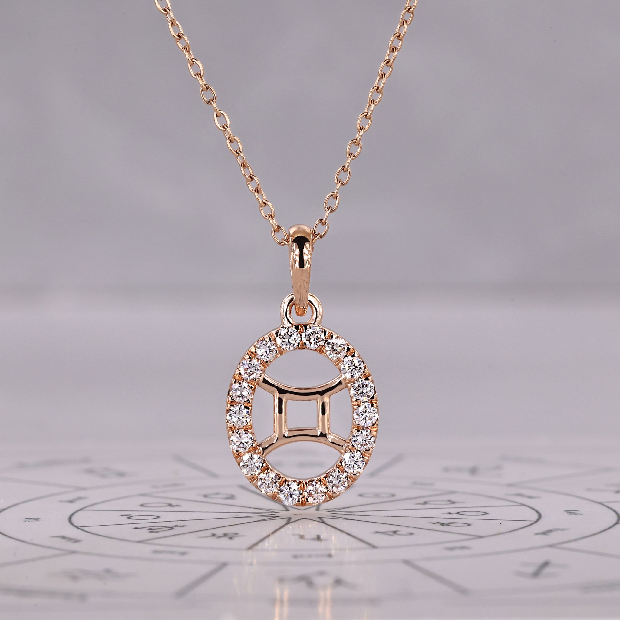 Rose Gold Gemini Pendant In Halo Setting