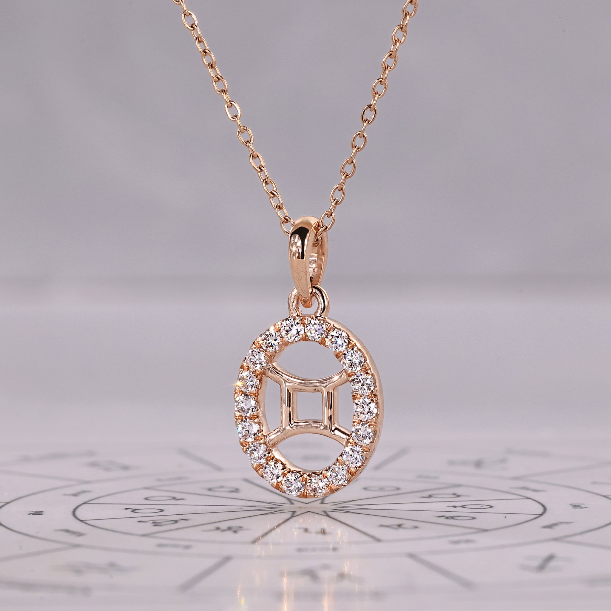 Rose Gold Gemini Pendant In Halo Setting