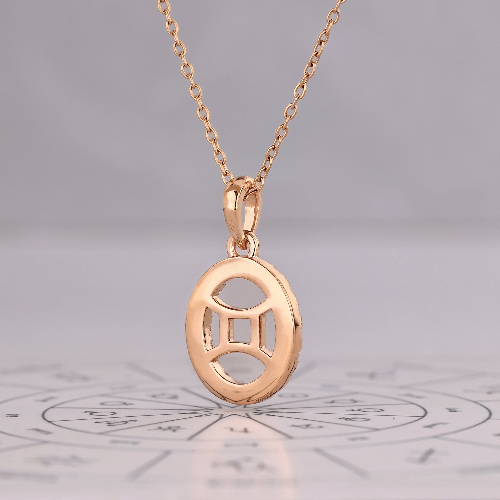 Rose Gold Gemini Pendant In Halo Setting