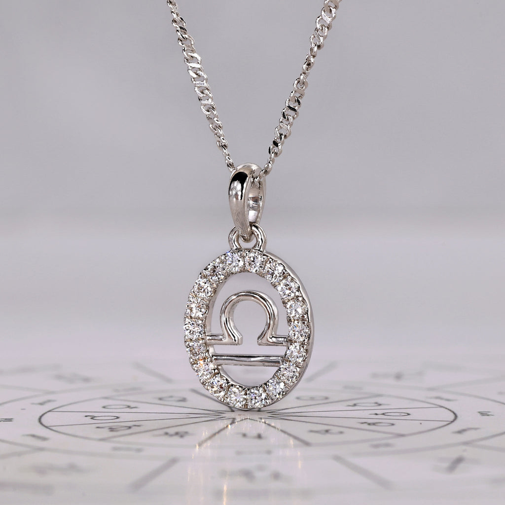 Halo Design Libra Pendant In White Gold