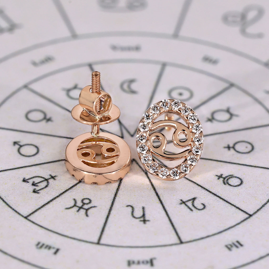 Cancer Earrings In Round Diamond Halo Style