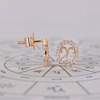 Aries Earrings with Round Cut Halo Stud Style