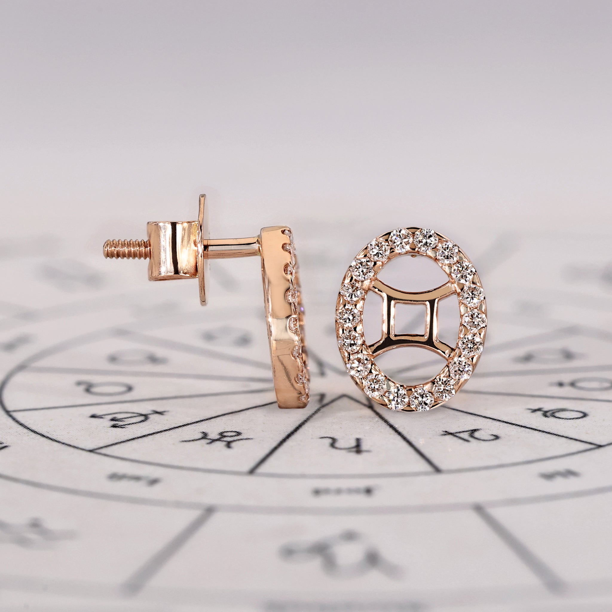 Gemini Earrings in Round Cut Halo Zodiac Style