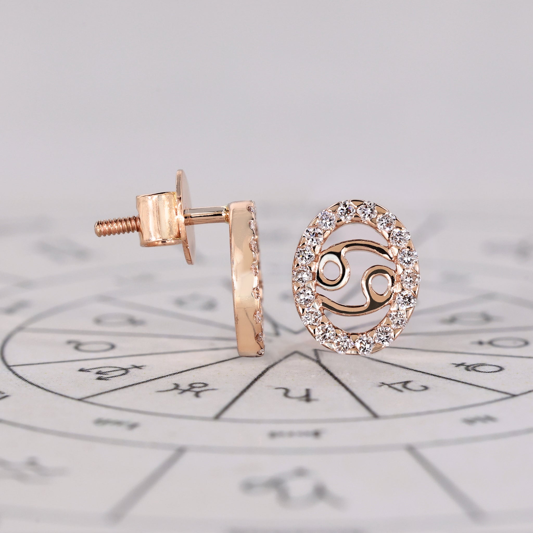 Cancer Earrings In Round Diamond Halo Style Image secondaire du produit