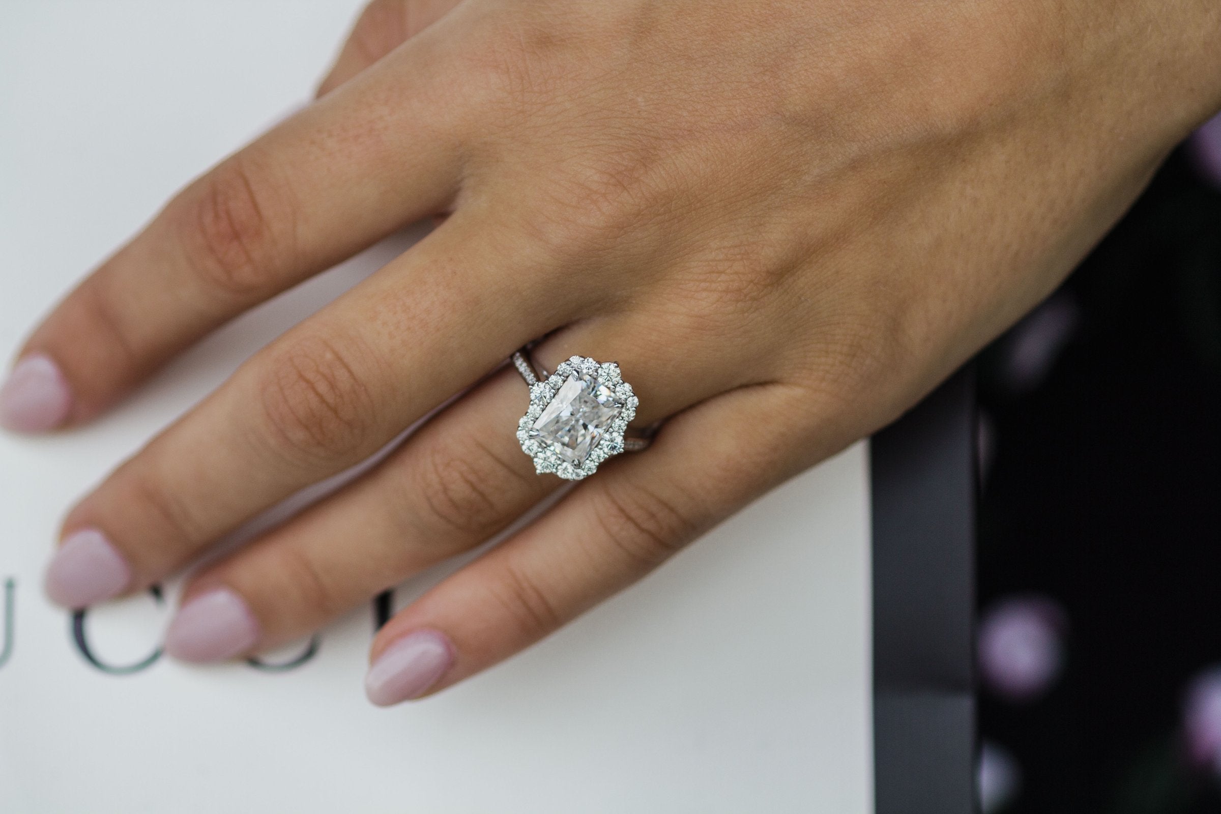 3.40 CT Radiant Moissanite Unique Halo Engagement Ring
