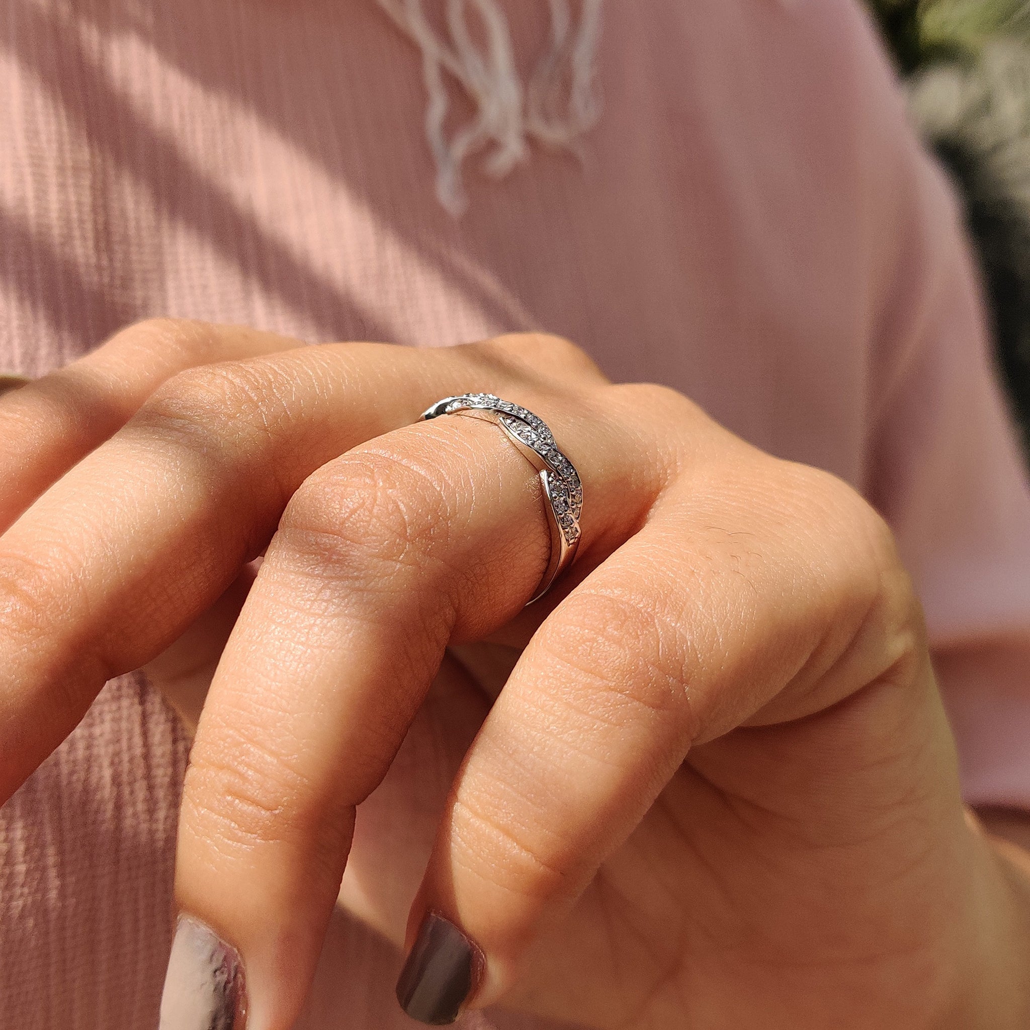 Round Diamond Half Eternity Twisted Wedding Band