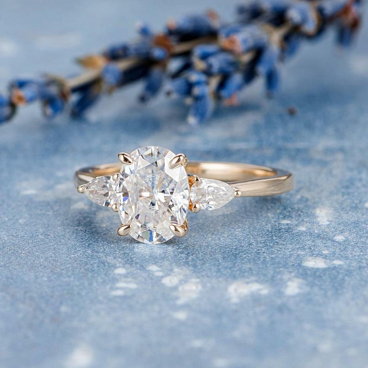 1.50 CT Oval Cut Three Stone Moissanite Engagement Ring