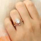 1.50CT Pear Cut Moissanite Halo Bridal Ring Set