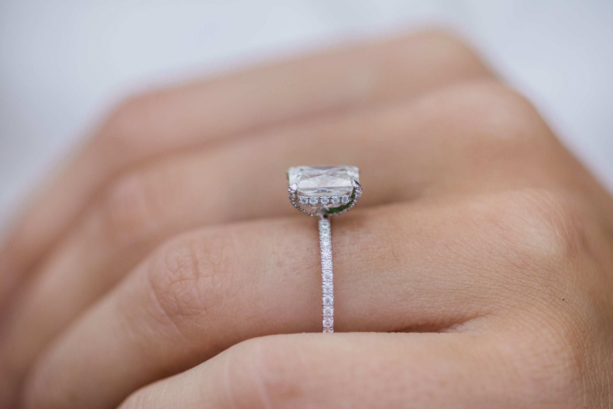 2.0 CT Radiant Cut Moissanite Hidden Halo Engagement Ring