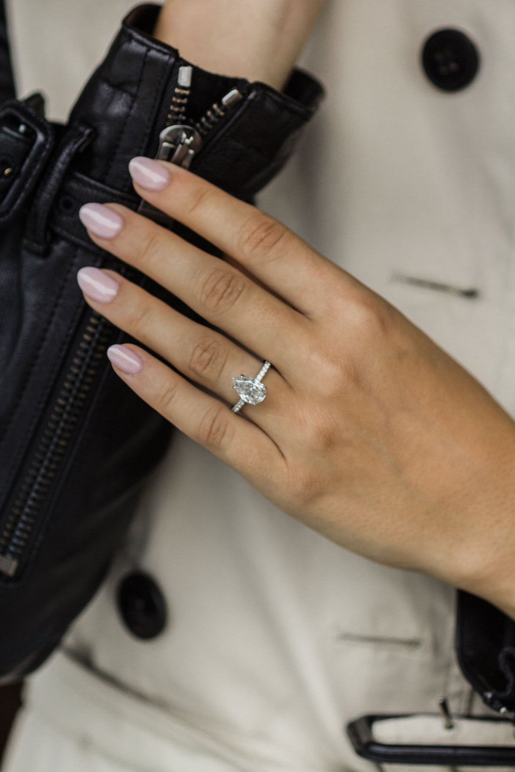 1.10 - 3.10 Pear Moissanite Hidden Halo & Pave Setting Engagement Ring