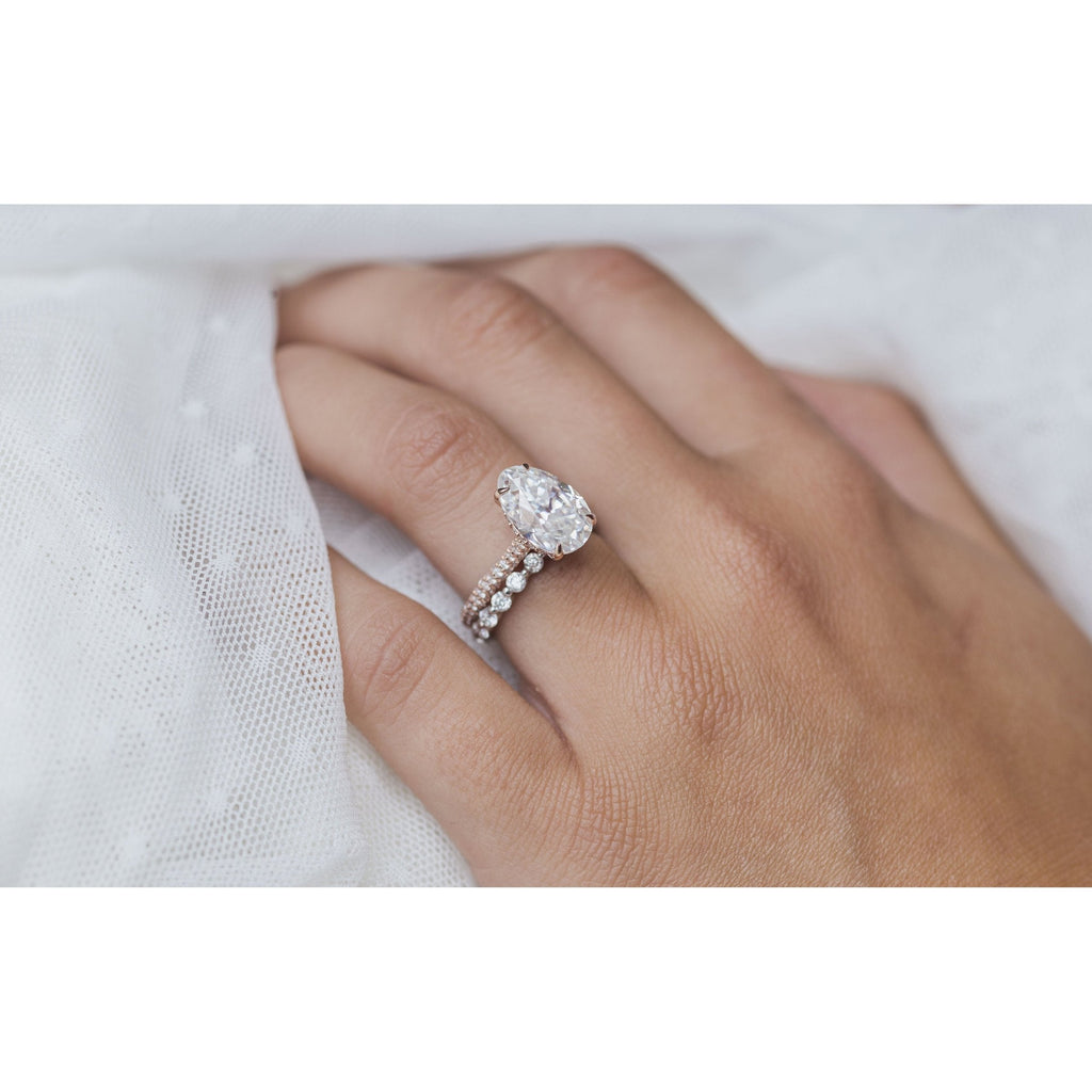 3.20 CT Oval Cut Moissanite Solitaire With Pave Setting Engagement Ring