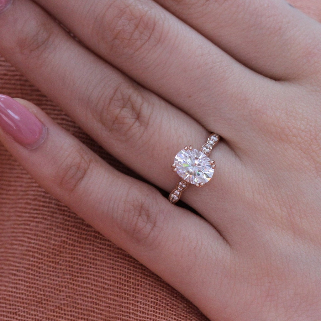 2.0 CT Oval Cut Moissanite Vintage Style Engagement Ring