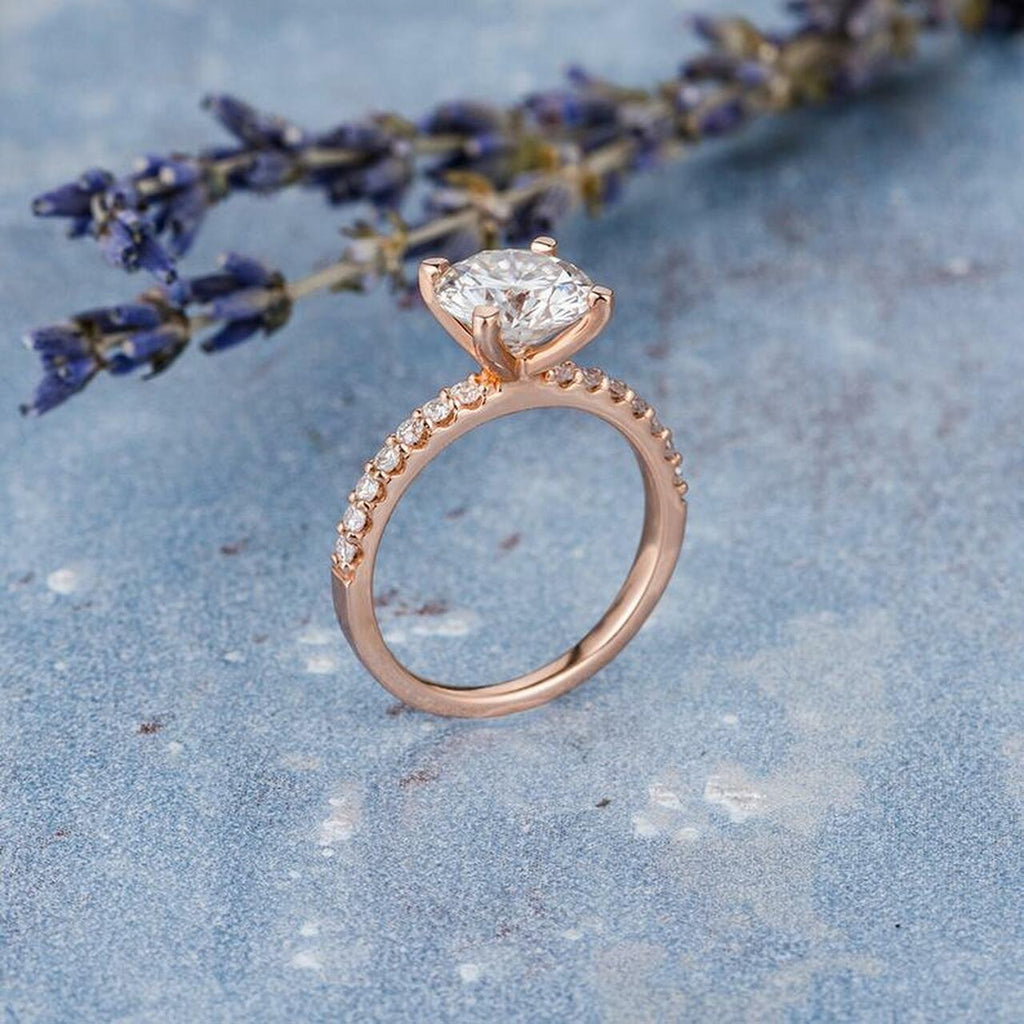 2.0 CT Round Moissanite Pave Setting Engagement Ring