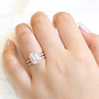 1.60CT Emerald Cut Moissanite Halo Bridal Ring Set