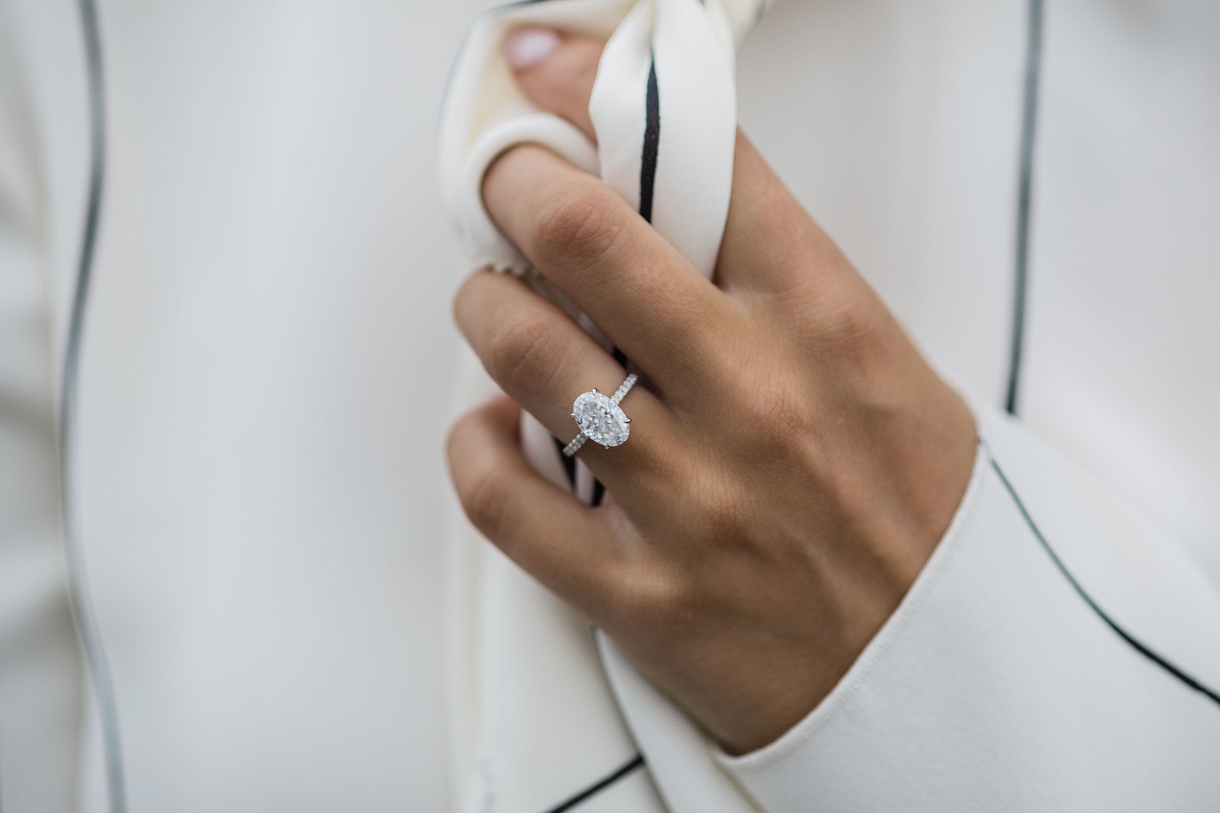 2.90 CT Oval Moissanite Hidden Halo With Pave Setting Engagement Ring