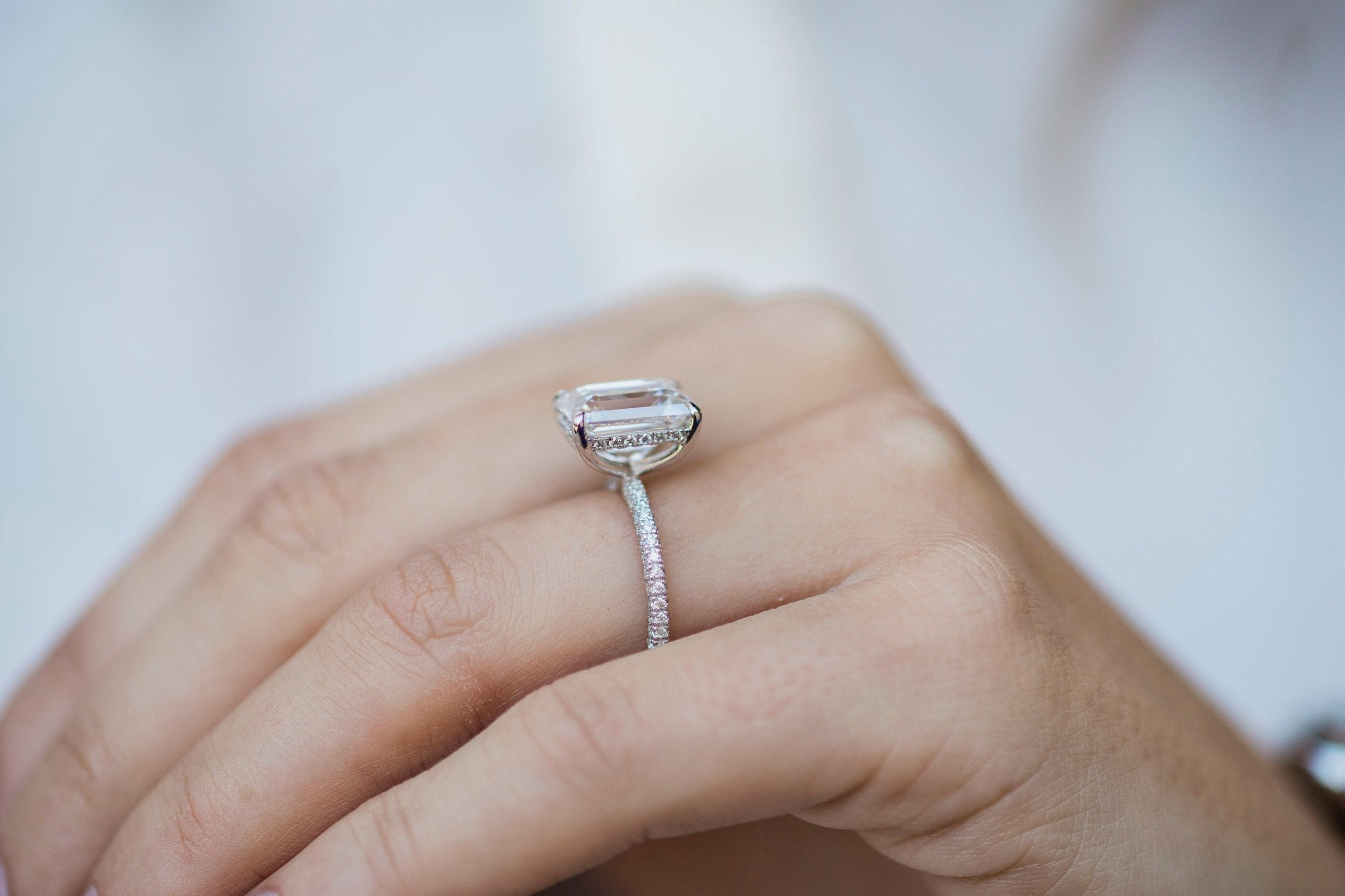1.30 - 4.30 CT Emerald Moissanite Hidden Halo & Pave Setting Engagement Ring