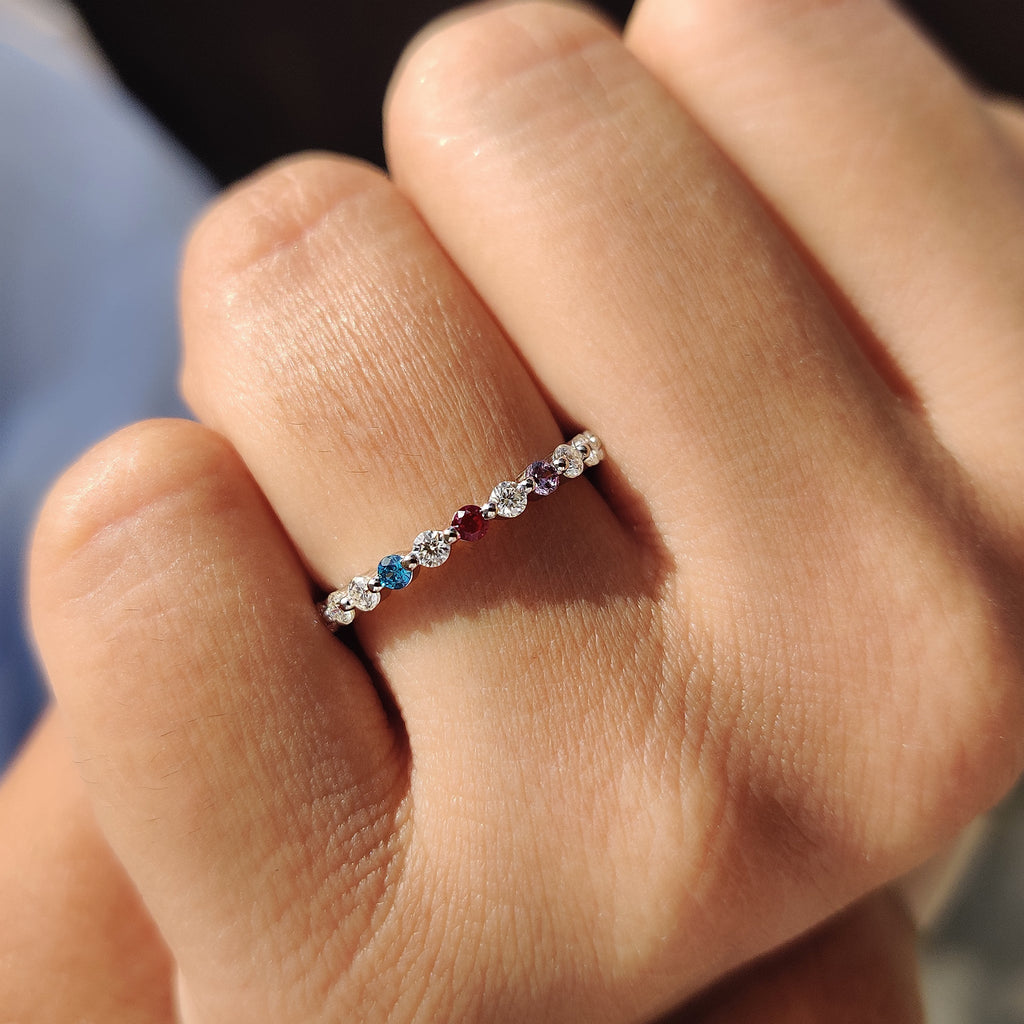 3/4 Eternity Wedding band With Minimalist Birthstone