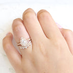 1.0CT Pear Cut Moissanite Vintage Halo Bridal Ring Set