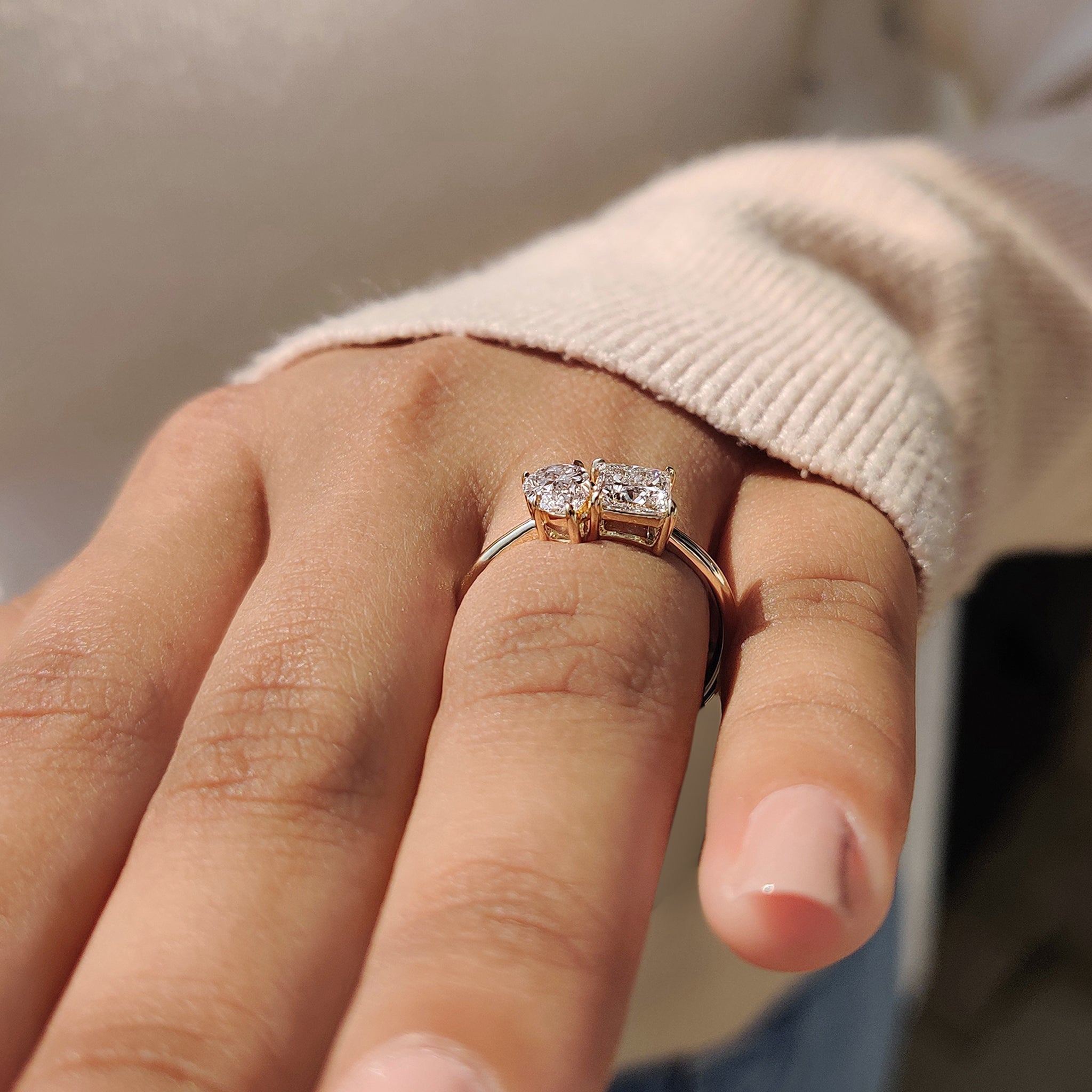 Pear And Princess Cut 2 Stone Diamond Ring