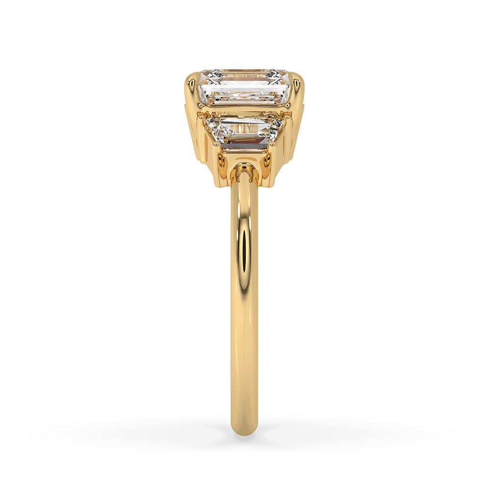Asscher Cut Diamond Ring With 2 Trapezoid Side Stone
