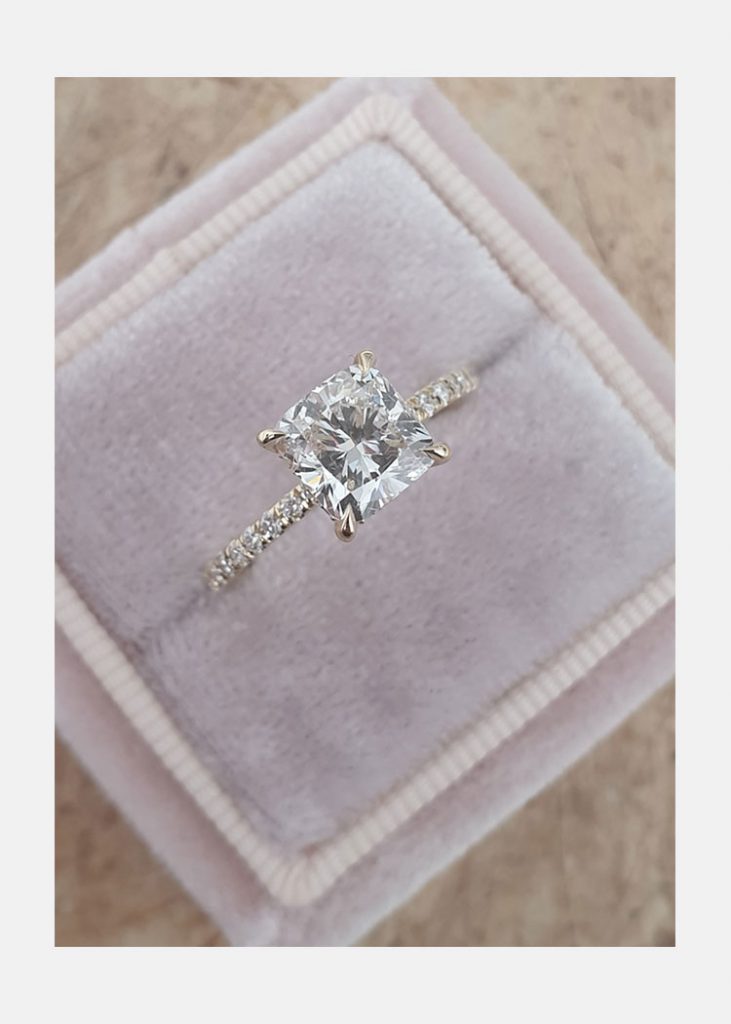 2.0 CT Cushion Moissanite Hidden Halo Setting Engagement Ring
