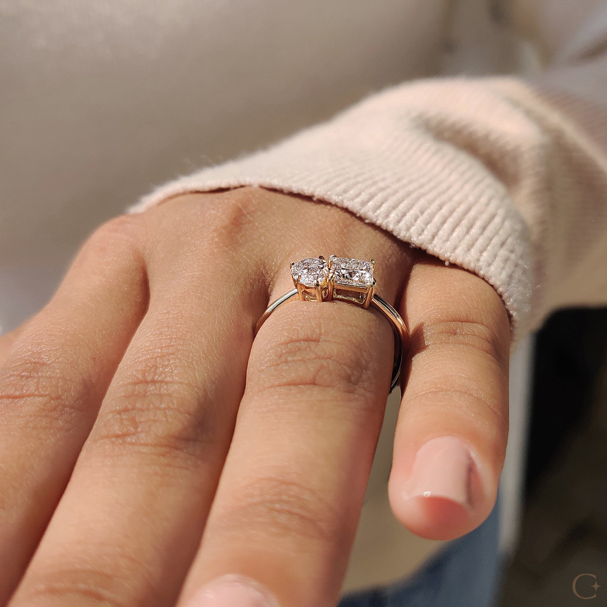 Toi Et Moi Engagement Ring With Princess And Pear Cut Diamond