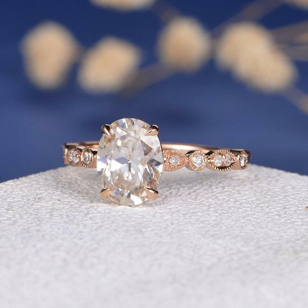 2.0 CT Oval Cut Moissanite Pave Setting Engagement Ring