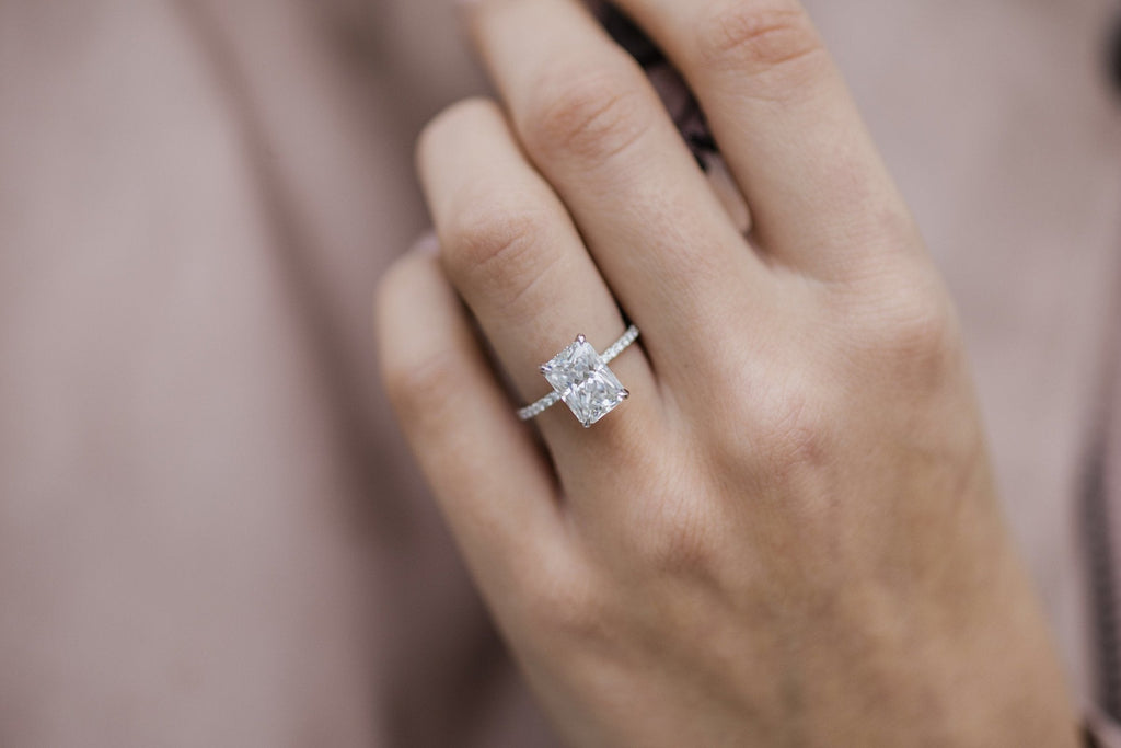 2.70 CT Radiant Moissanite Hidden Halo With Pave Setting Engagement Ring