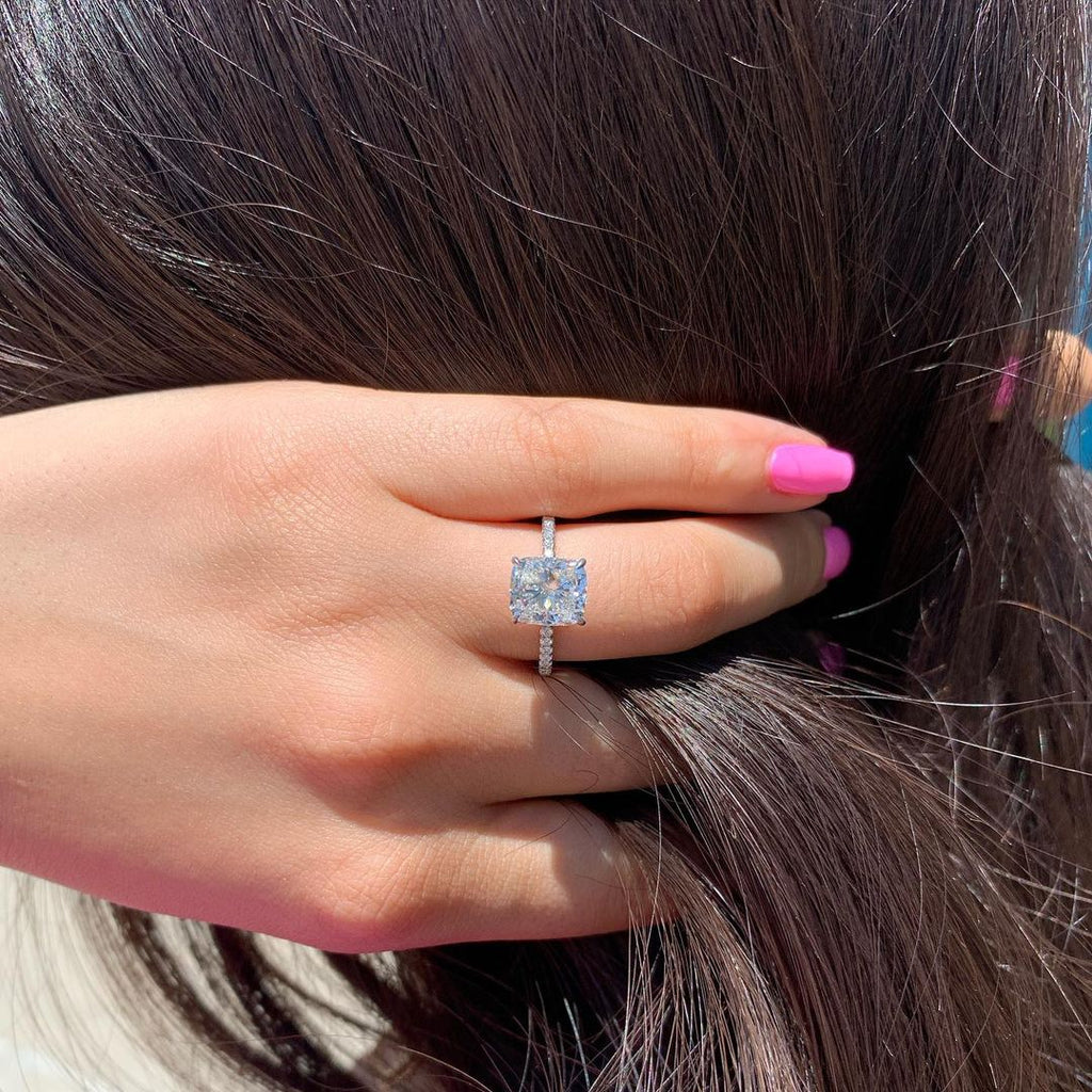 1.50 CT Cushion Cut Pave Style Moissanite Engagement Ring